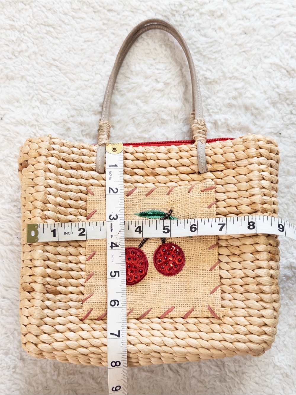 Vintage Y2K Xhilaration Cherry Straw Tote Bag Sequin Purse - Picture 4 of 7